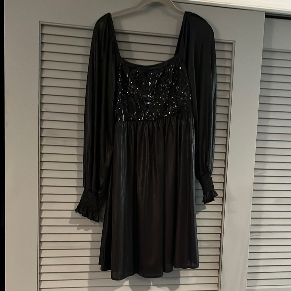 Black Sequin Long Sleeve Dress